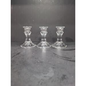 Glass Candlestick Set of 3, Pillar Candleholders, Holders, Vintage Table Decor‎